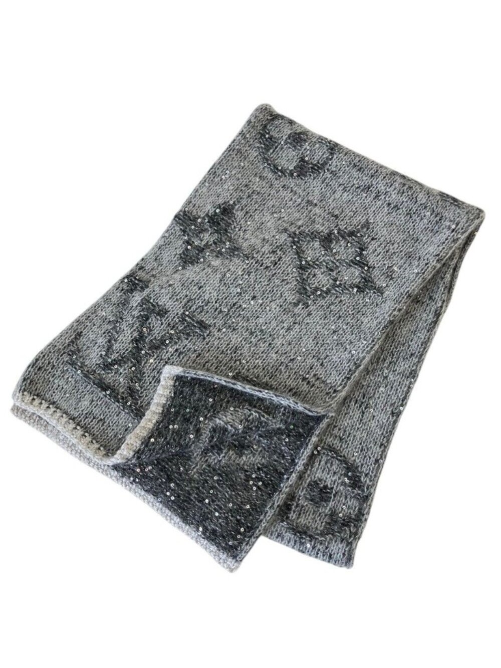 Louis Vuitton Monogram Sequin Mohair Knit Scarf Gray Sweater